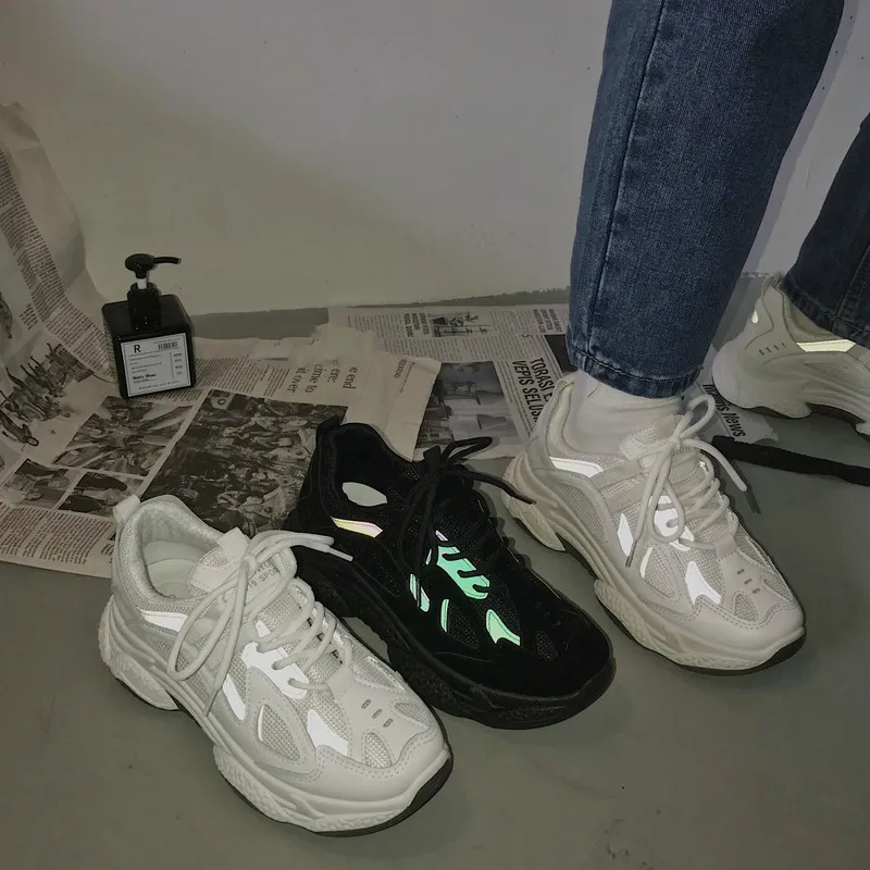 

2019 autumn big Size Fashion Women Shoes Breathable Mesh Sneakers Comfort Platform Black Chunky Shoes casual shoes Y5-100
