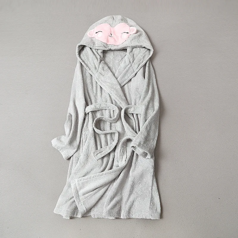 Новое Женское кимоно плотное длинное халат одежда для невесты женская одежда Ночные сорочки впитывающее полотенце обезьяна купальные халаты с капюшоном - Цвет: Gray