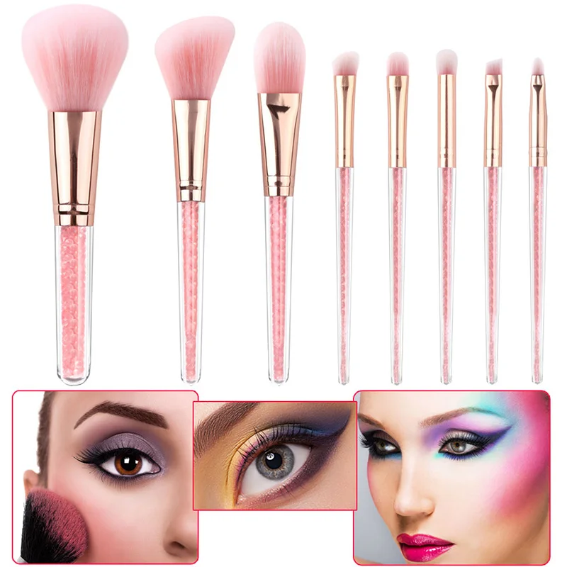 

8pcs Pinks Quicksand Makeup Brush Set Fiber Bristles Concealer Super Soft Makeup Brush H7JP
