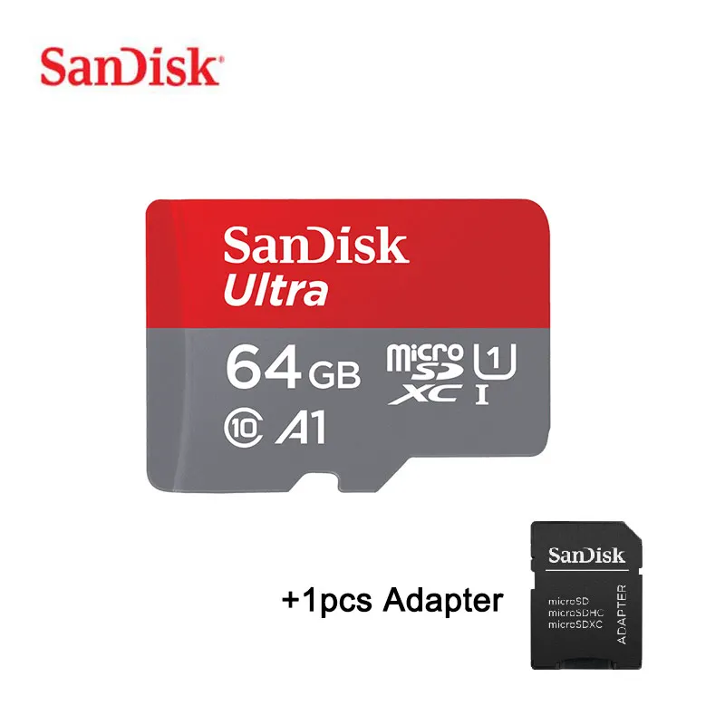 SanDisk карта Micro SD 128 г 64 г 32 г 16 г C10 U1 A1 карта памяти Micro карта для телефона компьютера SDXC SDHC скорость до 98 м/с - Емкость: 64GB.Adapter