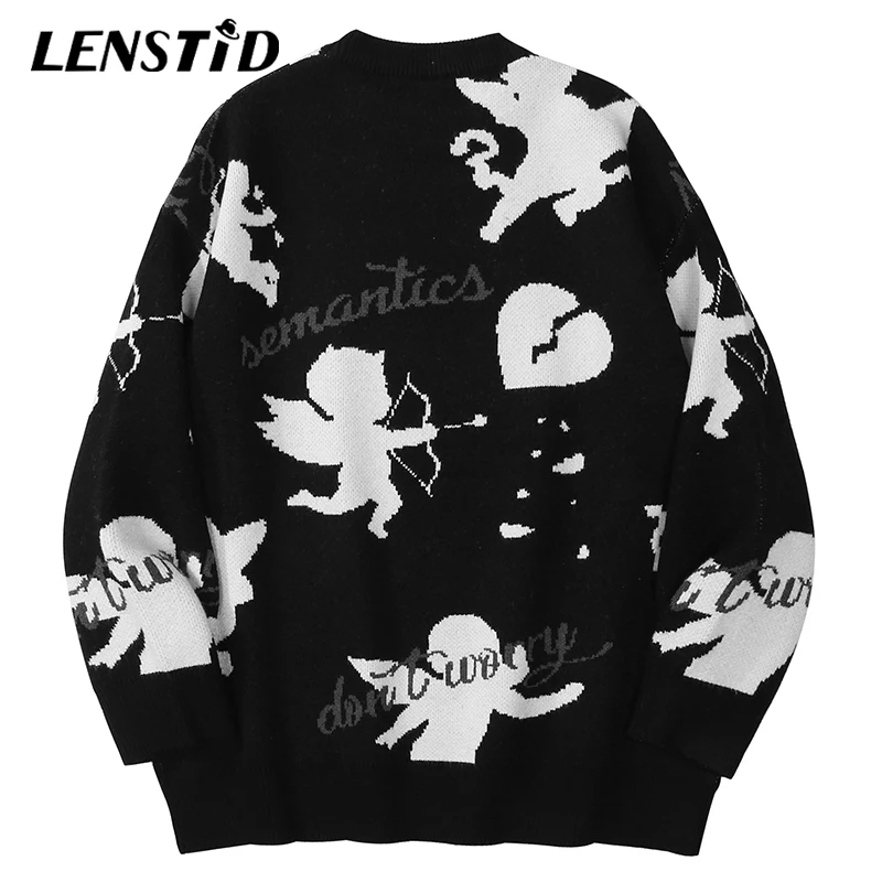 Lenstid Men Hip Hop Knitted Jumper Sweaters Baby Angel Print Streetwear Harajuku 21 Autumn Oversize Fashion Casual Pullovers Pullovers Aliexpress