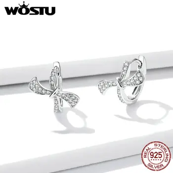 

WOSTU simple minimal 925 sterling silver stud earring for girl CZ Elegant Bow stud earrings second stud mini delicate design