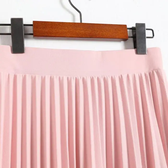 Pop Women Lady High Waist Elasticity Solid Color Pleated Midi Skirt For Party Holiday Pop 88