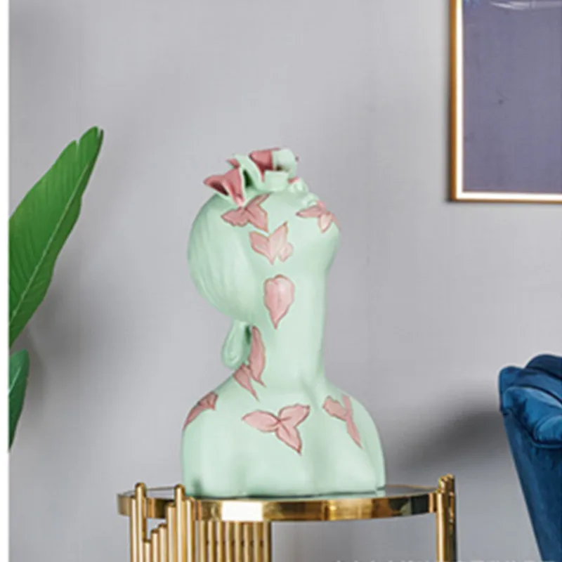 Half Body Abstract Resin Figure Decoration Showcase Shop Window Painted Portrait Flower Season Girl Decoration A493