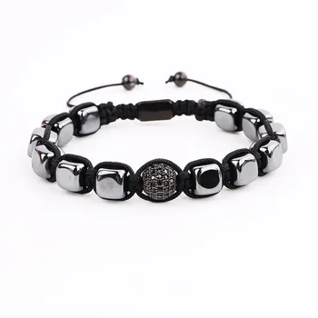 Men Bracelet Hematite Cube Shape CZ Pave Ball Handmade Pave Macrame Bracelet Men Jewelry Bracelet Gift