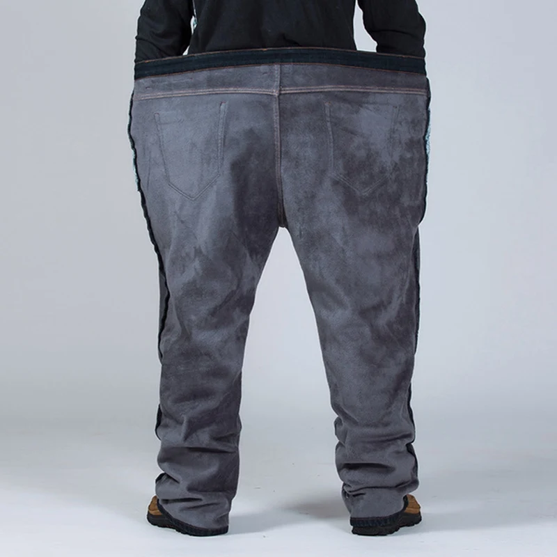 Winter plus size plus velvet thick jeans men fat people loose increase big size warm pants 52 50 48 high waist male large size