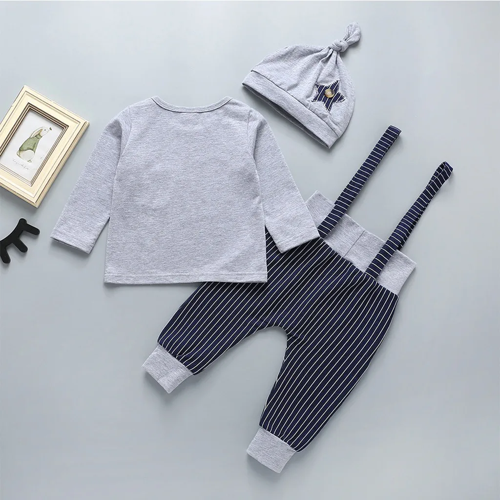 Одежда для малышей Новинка года; комплект одежды для мальчиков и девочек из 3 предметов; топ в полоску для новорожденных; штаны; комбинезон одежда с шапочкой roupas infantis menina