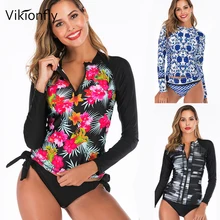 Vikionfly, 2 предмета, танкини, купальники для женщин, новинка, принтованный, для серфинга, купальник для женщин, купальник с длинным рукавом