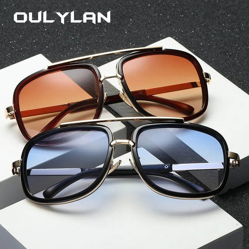Oulylan винтажные Квадратные Солнцезащитные очки Мужские брендовые градиентные металлические солнцезащитные очки женские большие оправы Солнцезащитные очки UV400 розовые красные