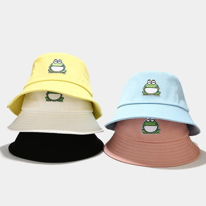 

New Women's Bucket Hat Fisherman Hat Cotton Foldable Frog Panama Bob Cap Summer Unisex Beach Hat Men's Sun Protection Hat