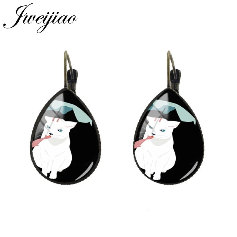 JWEIJIAO серьги для девочек, Мультяшные серьги-клипсы в форме капли воды, модные ювелирные изделия с изображением кота и рыбы, рождественский подарок CH77