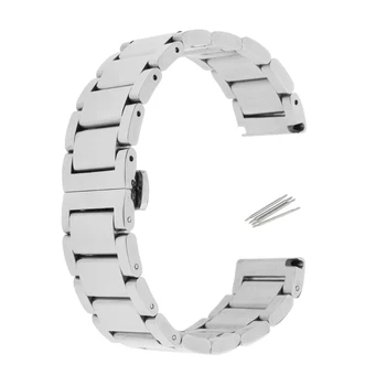 

Silver Stainless Steel Link Watch Band Kit Strap Replacement with Butterfly Buckle