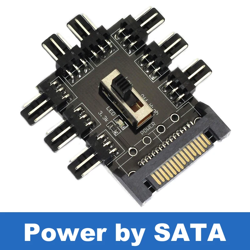 Molex 4pin IDE/SATA или SATA 8-канальный сетевой видеорегистратор 3 pin 12V чехол вентилятор разветвитель PCB адаптер ж/Высокий Низкий 2 уровня Скорость вентилятора переключатель контроллер - Цвет: Power by SATA