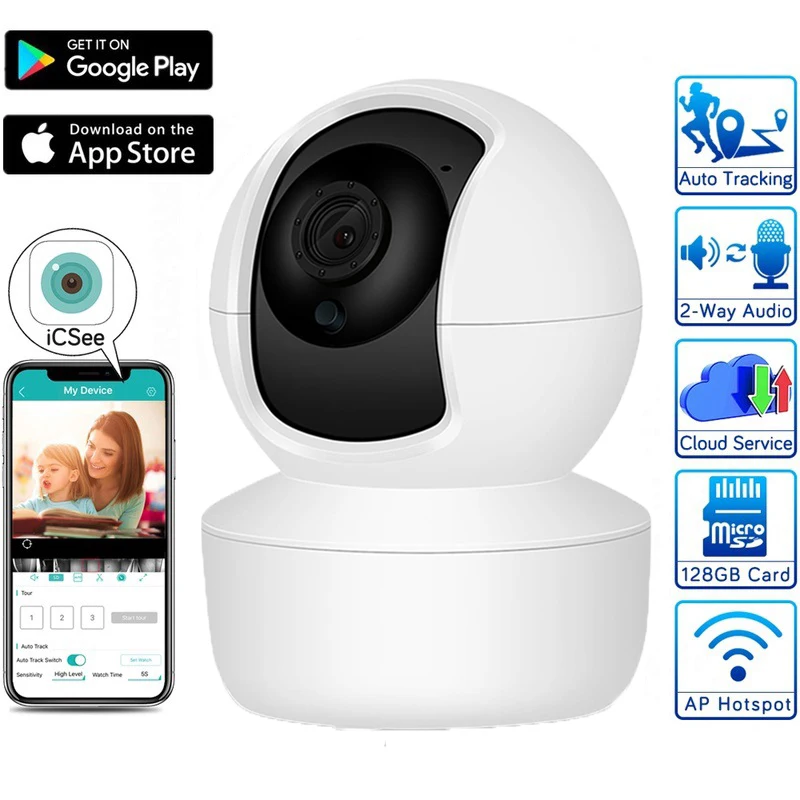 EU PLUG Wireless Security CCTV Camera WI-Fi 2MP Intelligent Night Vision CCTV 