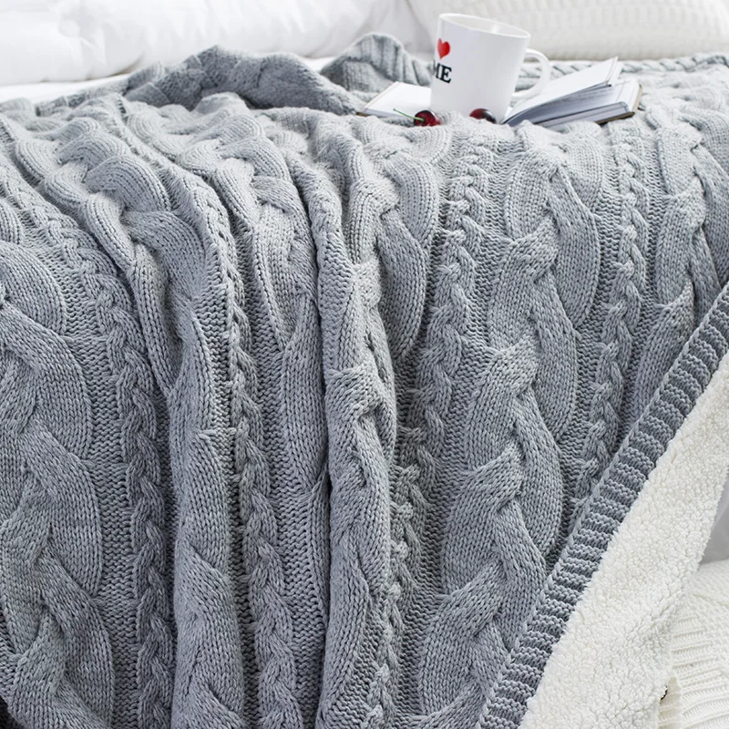 Emma Rueijing Textile plus Thick Blanket Berber Fleece Knit Acrylic Blanket Solid Color Yarn Sofa Towel