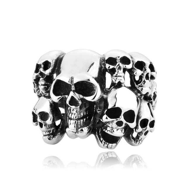 Exaggerated Warrior Skull Mask Ring Fashion Men Domineering Ring Death Demon Retro Ring Jewelry Gift Resizable