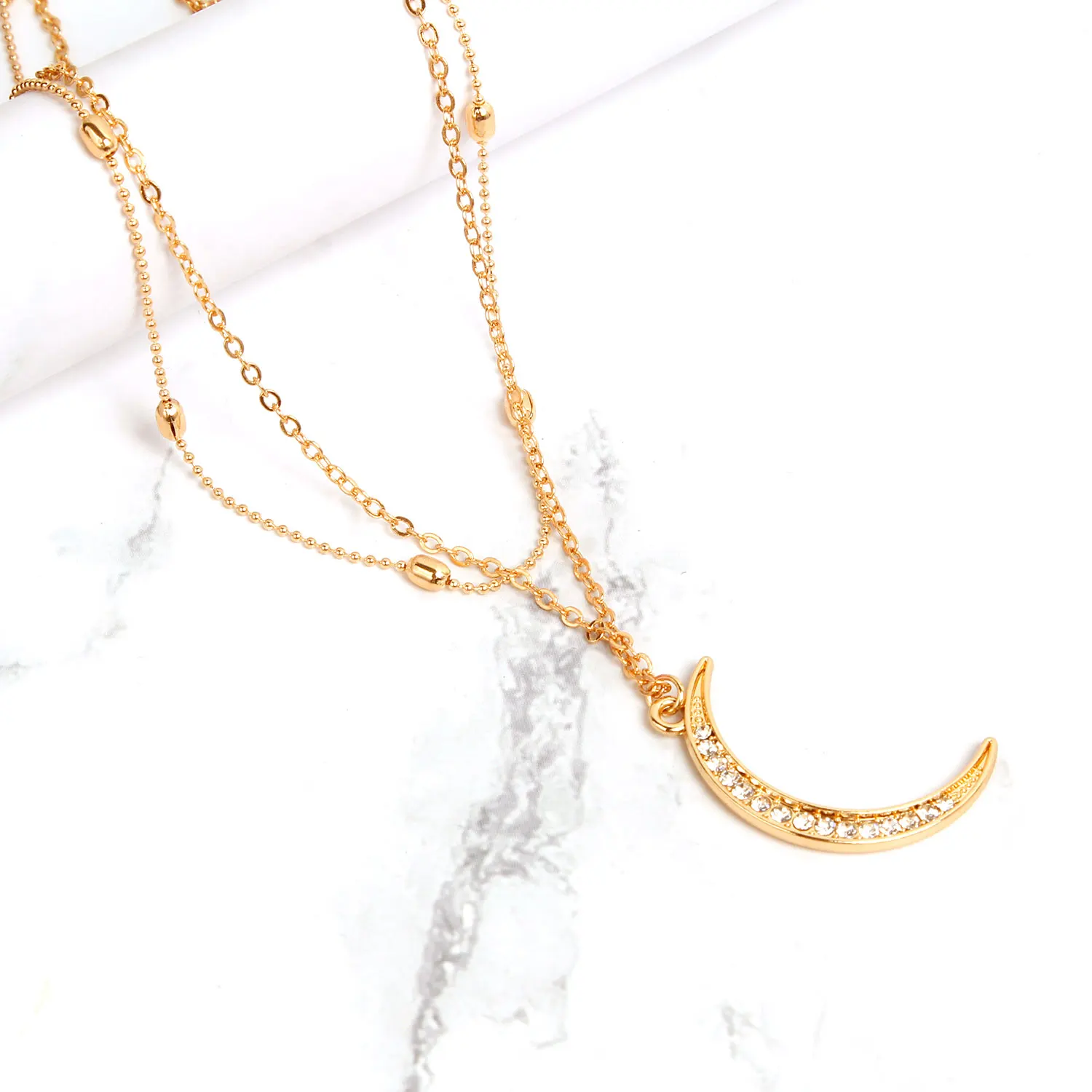9 Pcs/ Set Simple Classic Alloy Pendant Chain Necklace Women Fashion Gold Moon Star Heart Statement Necklace