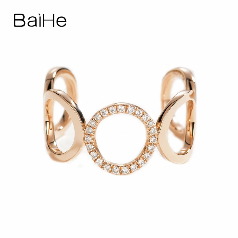 BAIHE Solid 14K Rose Gold 0.12ct H/SI Natural Diamonds Women Wedding Trendy Elegant unique Gift Diamond Ring | Украшения и