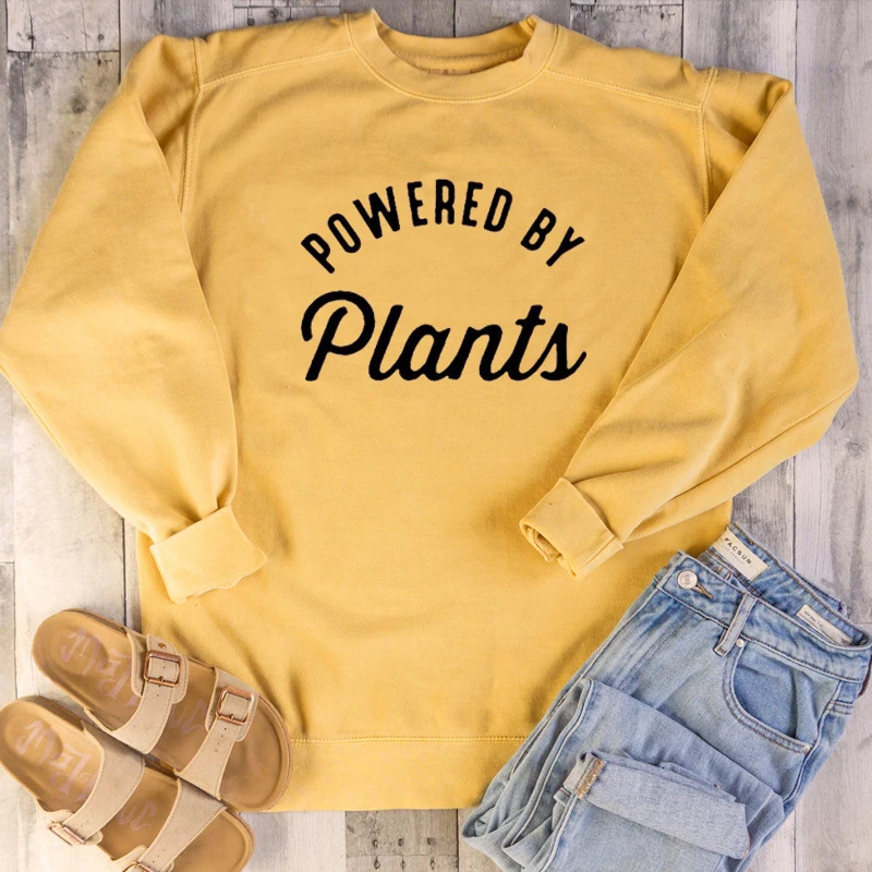 

Vintage Top Powered By Plants Sweatshirt Slogan Grunge Tumblr Pullovers Harajuku Women Funny Clothing