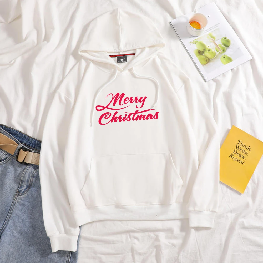 

Autumn Merry Christmas Letter Print Sweatshirt Women Tops Kawaii Oversized Cotton Hoodies Hoody Full Sleeve Pullovers Clothes