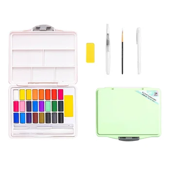 

Portable Professional Palette Watercolor Paint Set Water Brush Gift Reusable Solid Plastic Box Students Artists Painting Drawing