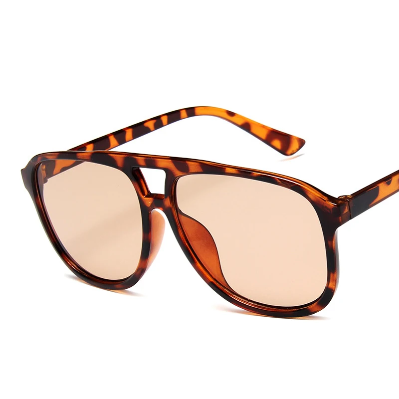 leopard print Винтажные женские солнцезащитные очки с голубыми линзами, модные пляжные солнцезащитные очки с двойным лучом и квадратной оправой, мужские солнцезащитные очки, солнцезащитные очки, очки Gafas - Цвет линз: leopard print