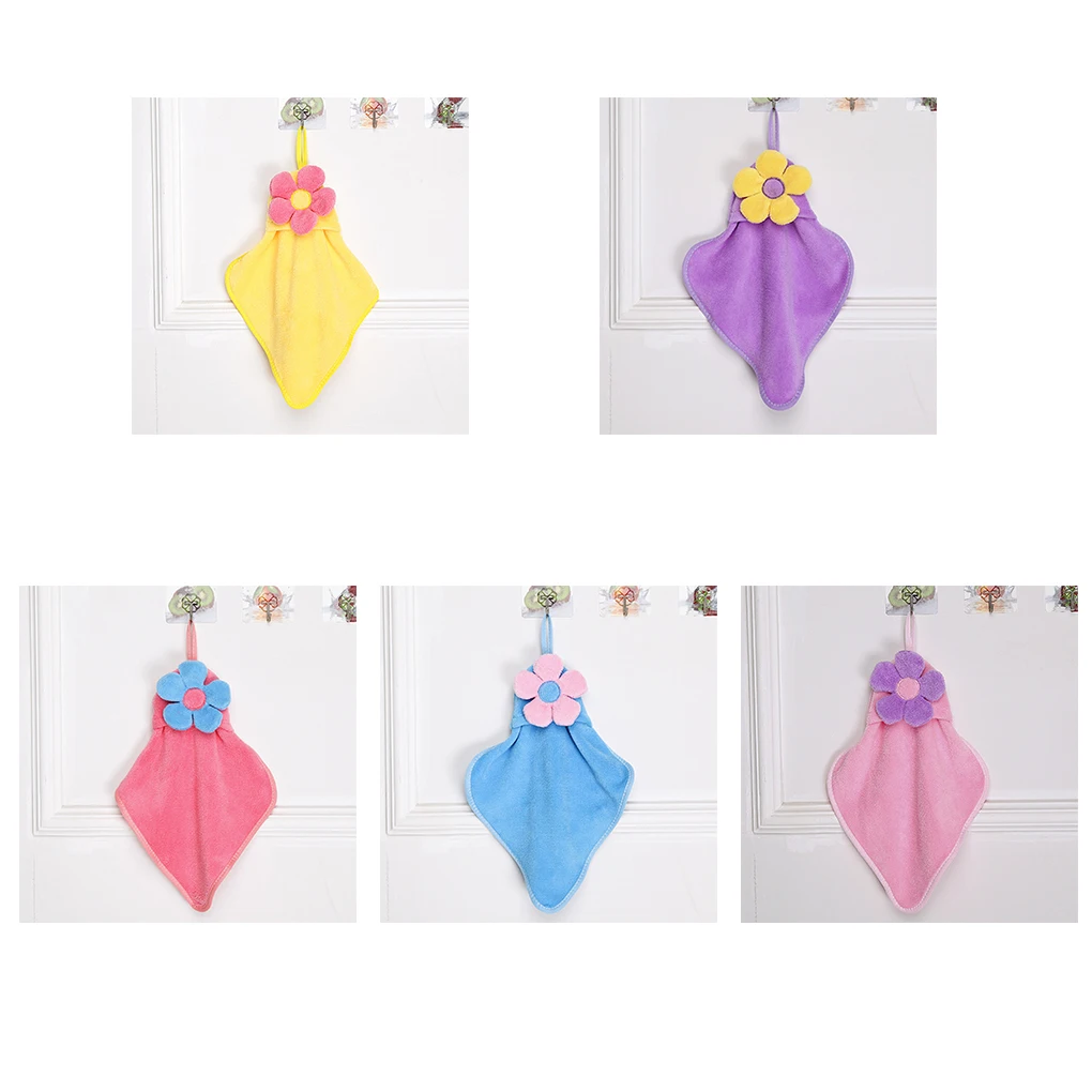 New Cute Sunflower Coral Velvet Absorbent Hand Towels Kids Towel Hanging Kitchen Cleaning