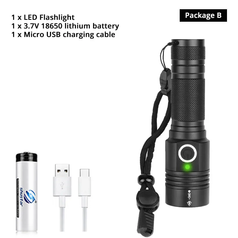 Package B Супер яркий XHP50 светодиодный фонарик с нижним магнитом водонепроницаемый фонарик Поддержка зум 4 режима освещения кемпинг лампа - Испускаемый цвет: Package B