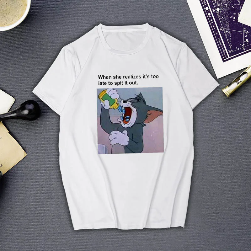 WVIOCE новинка моды летнего сезона, кот Мышь Для женщин Футболка harajuku короткий рукав смешные футболки с забавными персонажами из мультфильмов: топ с рисунком, женские футболки с принтом