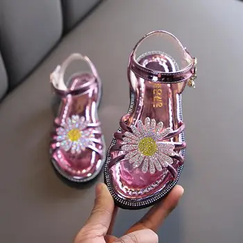 

New Summer Baby Girls Sandals Infant Kids Slip On Flower Crystal Single Princess Roman Shoes For Children Girl Sandals