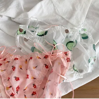 

Korean Avocado Fruit Sexy Underwear For Women Micro Seamless Panties Cute Ruffle Side Bow Briefs Girls Lingerie Lacing Up Thongs