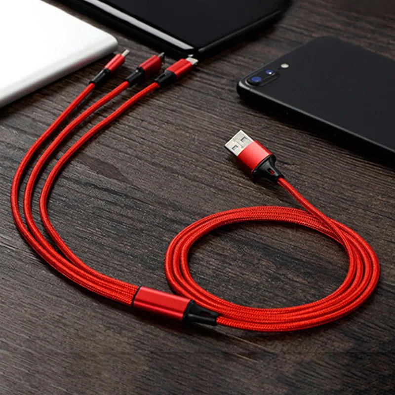 Мульти 3 в 1 Micro USB TypeC кабель для зарядки дизайн брелок Линия синхронизации данных для Iphone кабель освещения IOS Android samsung - Цвет: RD
