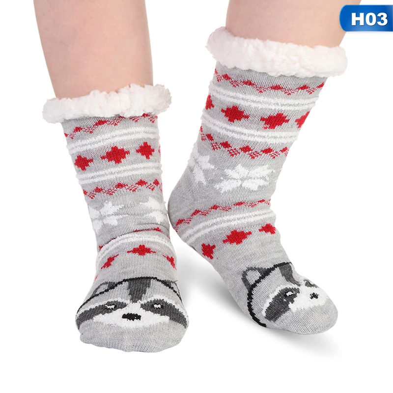 Women's Winter Socks Thick Plush Cotton Socks Warm Non-slip Home Floor Socks Christmas Gifts Cartoon Carpet Socks New - Цвет: 03