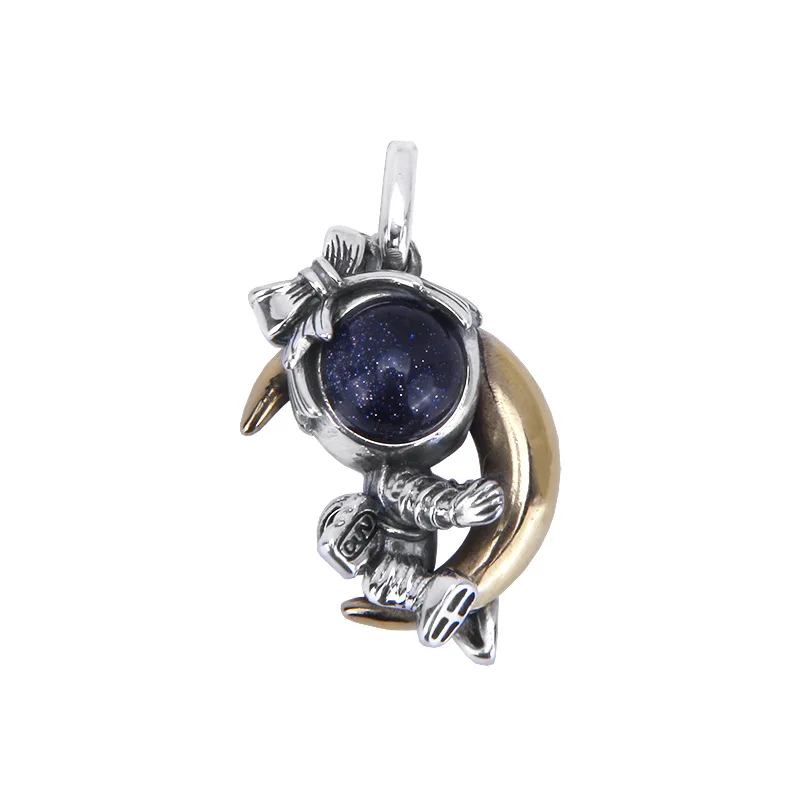 

National standard s925 sterling silver new astronaut moon pendant men and women couple personality necklace pendant
