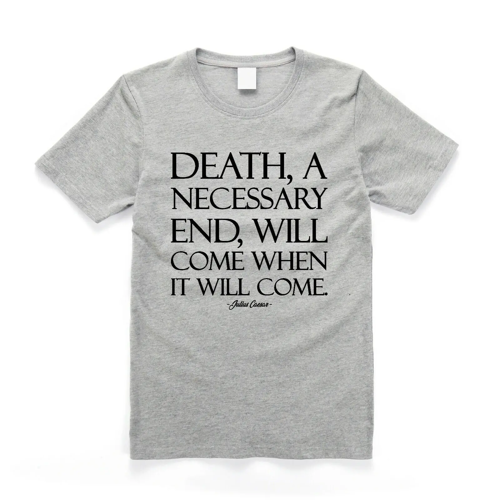 Серая футболка с надписью Death A need End изображением Джулиуса Цезаря | Мужская одежда