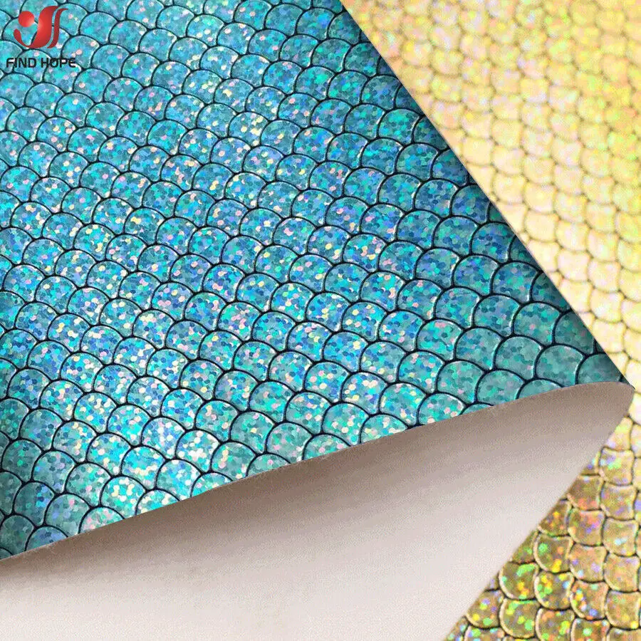 Holographic Iridescent Sparkle Mermaid Scale PU Faux Leatherette Fabric Foil DIY Bow Bags Craft Making Earring Handmade