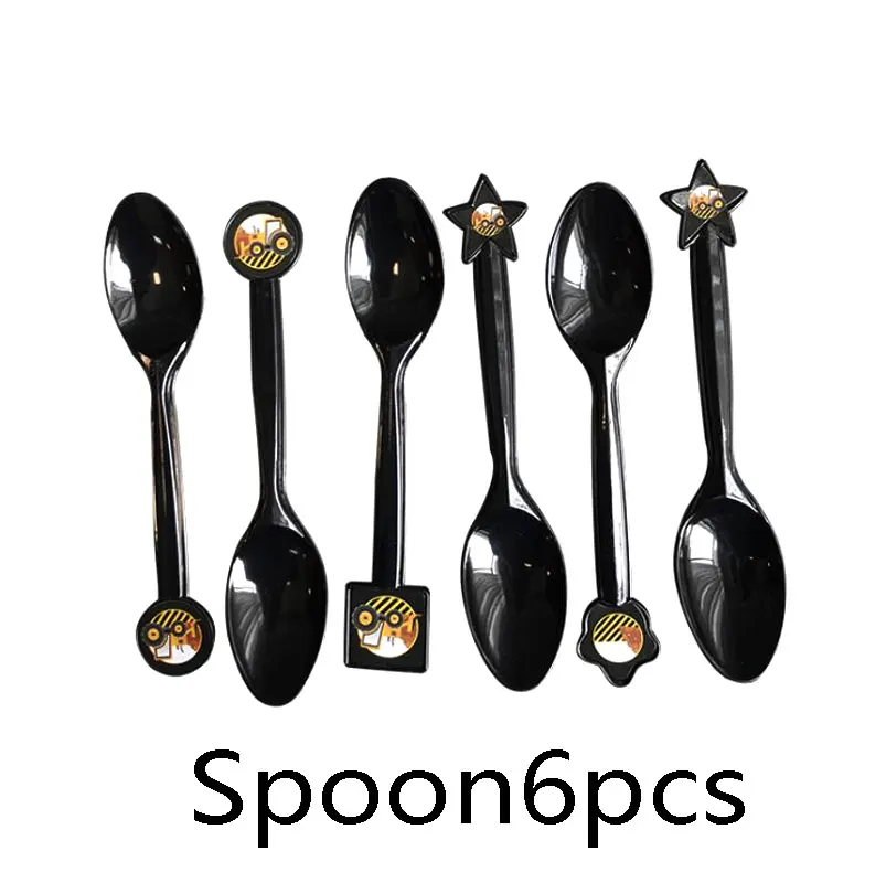 Spoon6pcs Новая строительная машина экскаватор декоративная бумага для вечеринок баннер на тарелке, чашке детский шарик для ванной детский день рождения - Color: Spoon6pcs