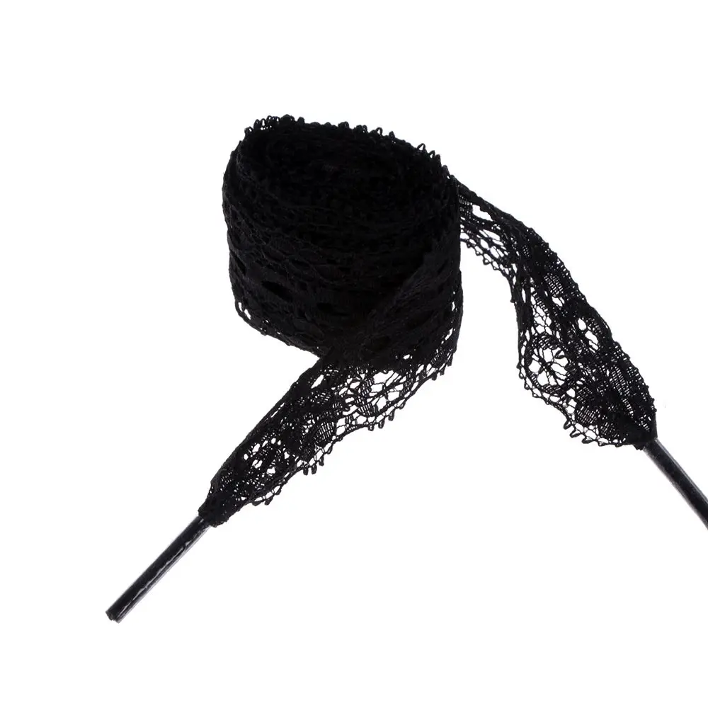 black 1 пара, модные сексуальные кружевные шнурки длиной 100 см, ширина 3 см, Спортивная парусиновая обувь, черные/белые/верблюжьи эластичные шнурки - Цвет: black