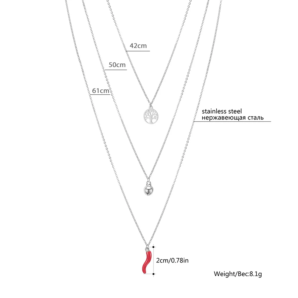 Women's Personality Choker Necklace 3 Layered Chain with Tree of Life Bell Papper Pendant Bohemian Jewelry Party Gift New