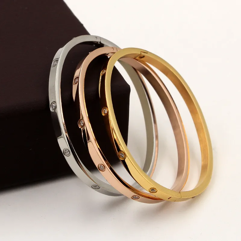 Розовый золотой кубический циркон браслеты для влюбленных для женщин браслет мужской браслет из титановой стали и браслеты пара серебряные ювелирные изделия подарок