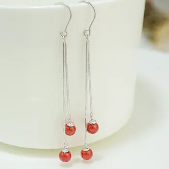 

Ice River Genuine 925 Sterling Silver Thread Line Earring Women Charm Long Tassel Earrings Sweet Garnet Dangle Trendy Jewelry