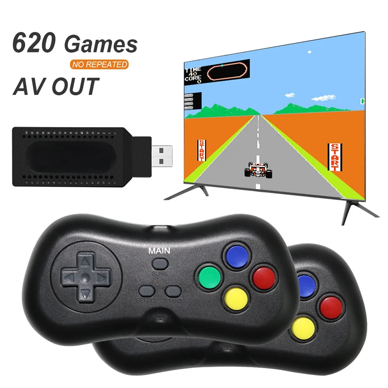 USB Wireless Handheld TV Video Game Console Build In 620 Classic 8 Bit mini Dual Gamepad AV Output |
