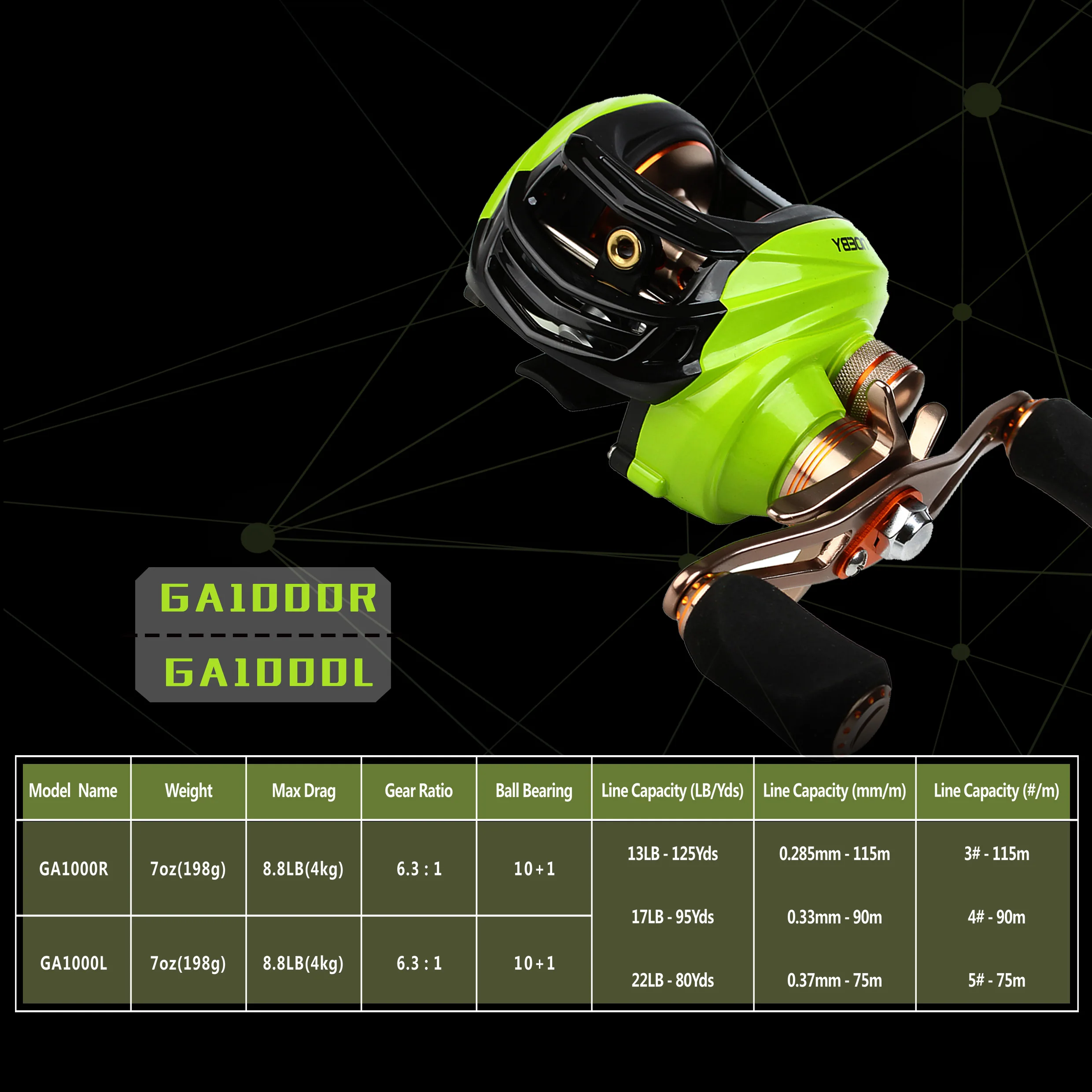 NOEBY NBRE-GA100 Baitcasting Reel 8.8LB Carbon Fiber Drag 6.3:1 Baitcasters Saltwater or Freshwater High-tech Innovation Baitcas