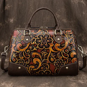 

Women's Handmade Embossing Retro Handbags Top Layer Cowhide Large Capacity Pillow Bag Genuine Leather Shoulder & Crossbody Bags