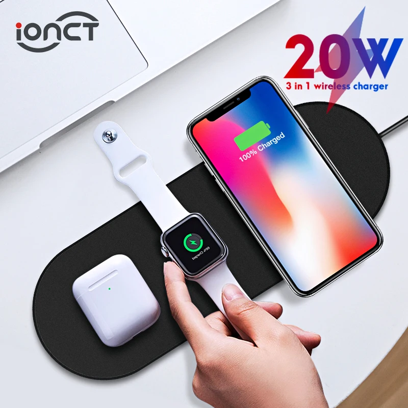 IONCT Беспроводное зарядное устройство для iPhone X XS 11pro XR быстрая Qi Беспроводная 3 в 1