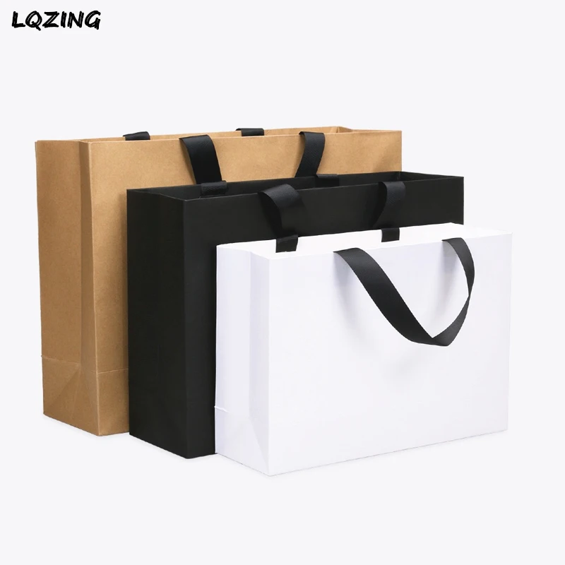 

Large White/Black/Kraft Paper Bags Thick Wedding Favor Box Christmas Gift Baggies with Handle Shopping Clothes Packaging Bags