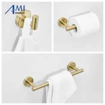 

Brass Brushed 304 Stainless Steel Towel Bar Robe Hooks Single Towel Hooks Towel Rack Paper Holder Towel Set