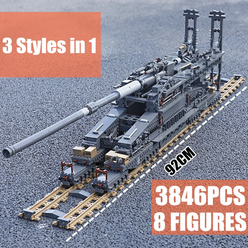 

New 3846PCS Military Toy German The Heavy Gustav K[E] Railway Gun "Dora" Fit Legoings Technic Building Blocks Bricks Kid Gift