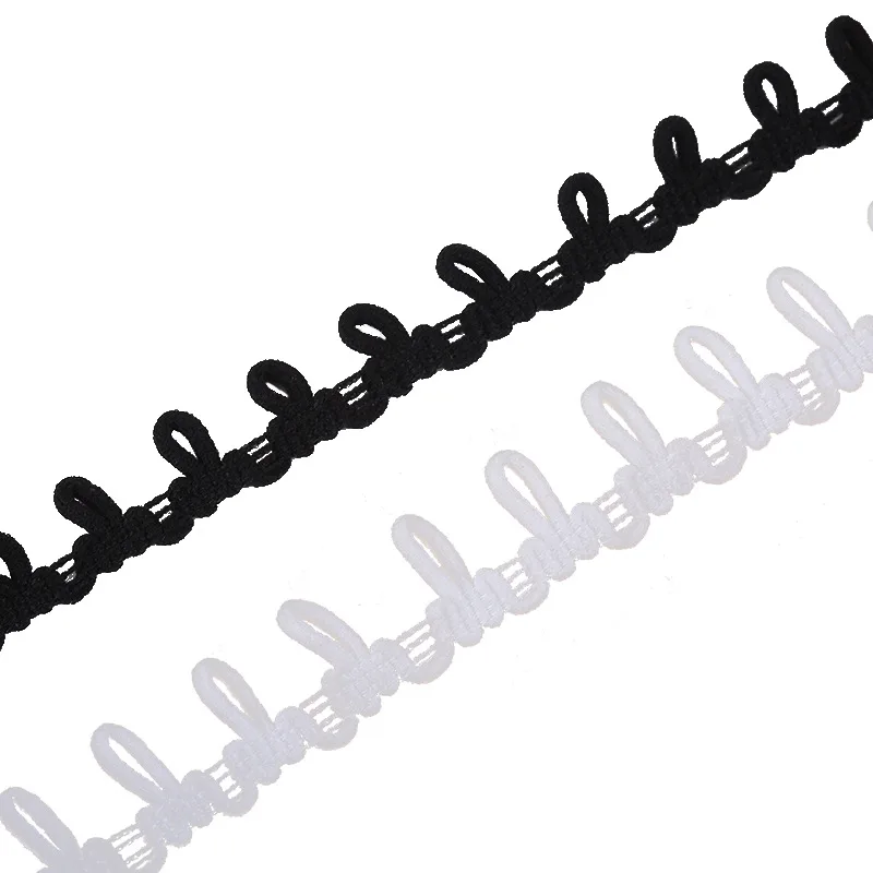 Black White Elastic Button Loops Trimming Tape Collar Extenders Loop