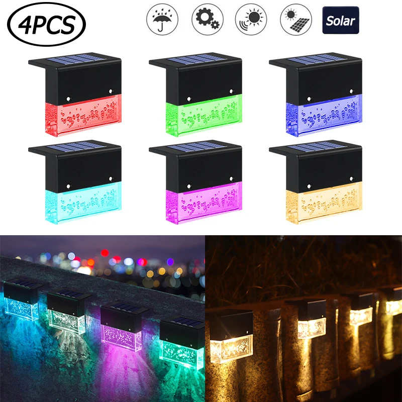 

4Pcs Outdoor Waterproof Solar Stair Light Decorative LED Deck Lamp Garden Path Nightlight